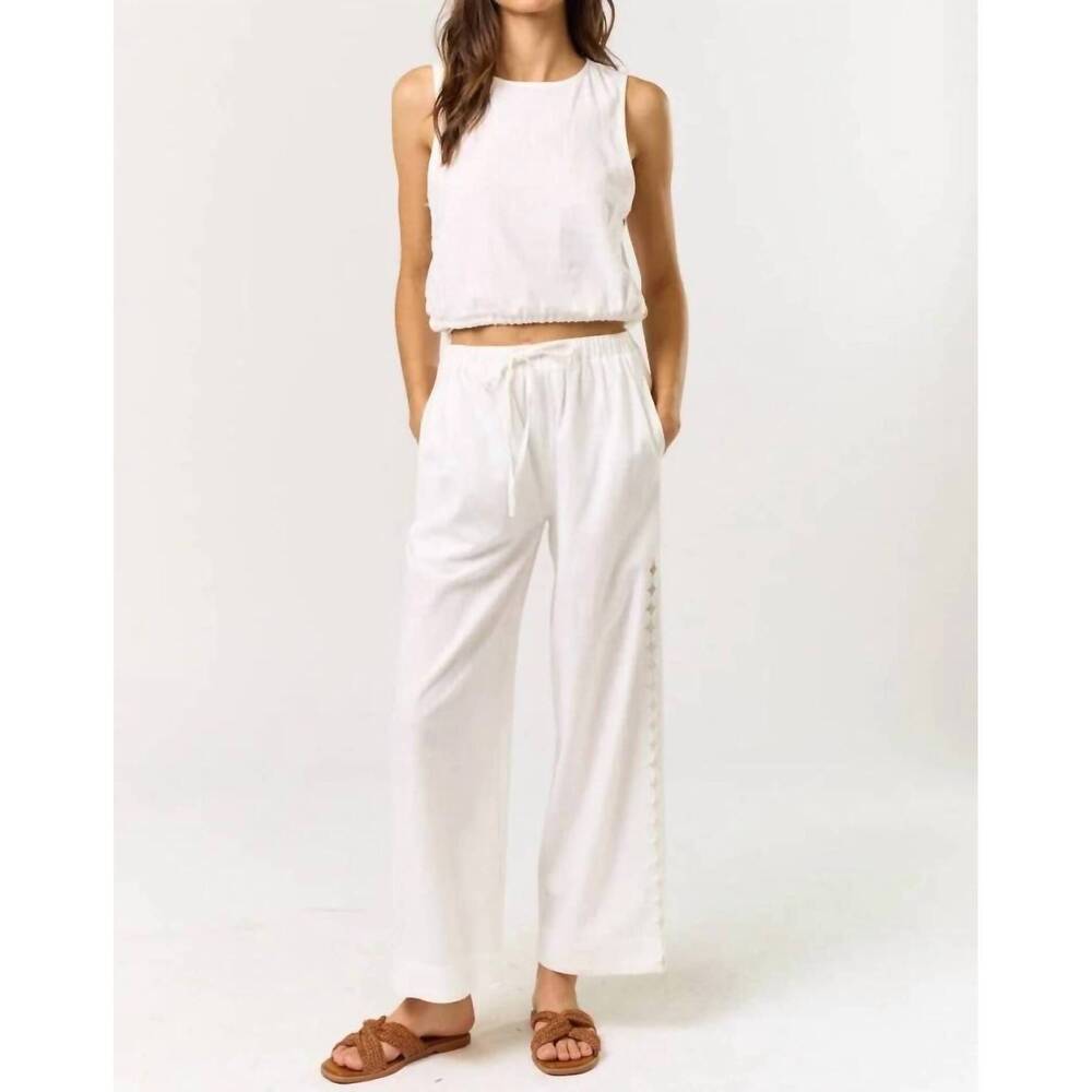 NEW LALAVON diamond cut linen crop top in white